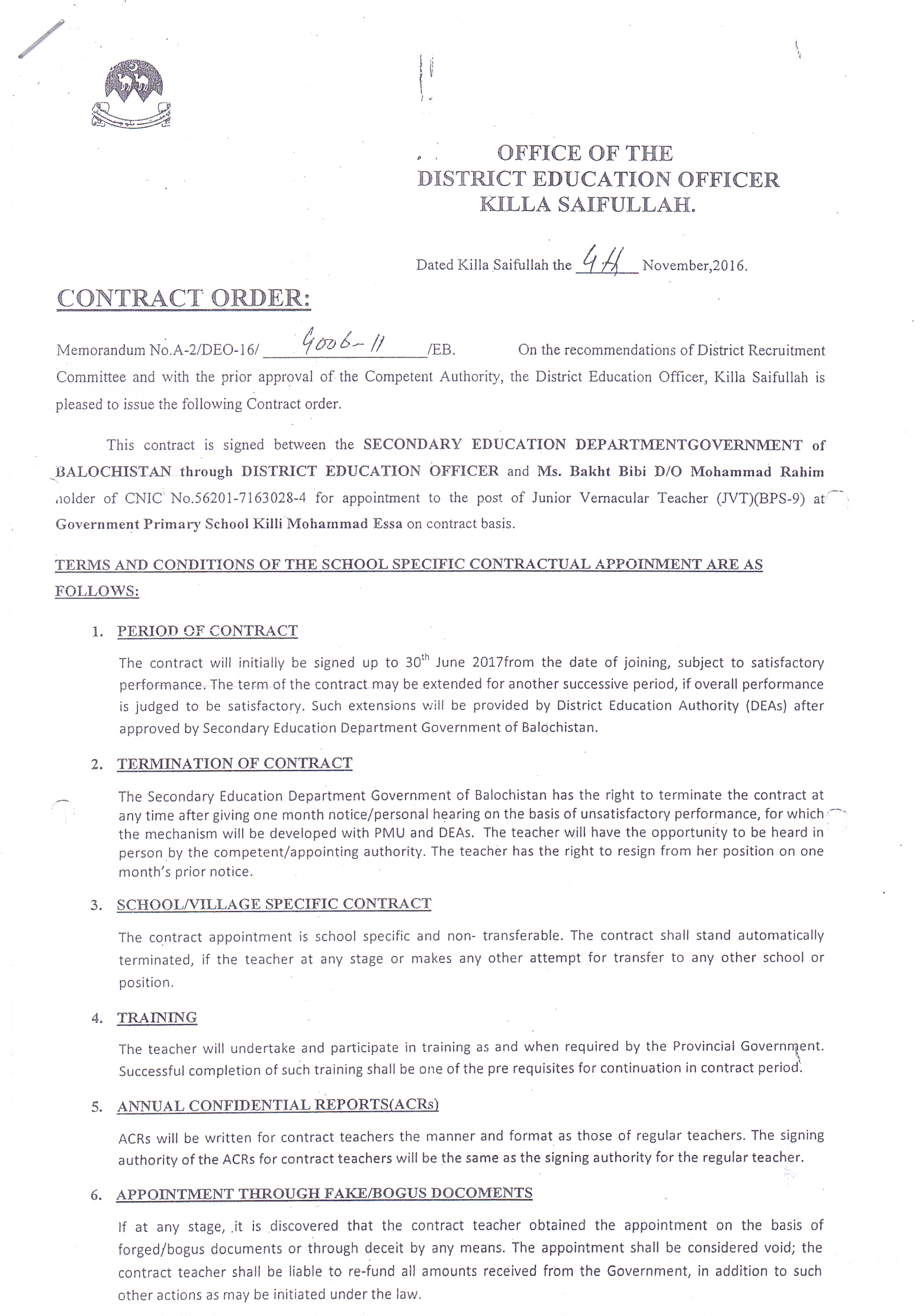Teacher Contract