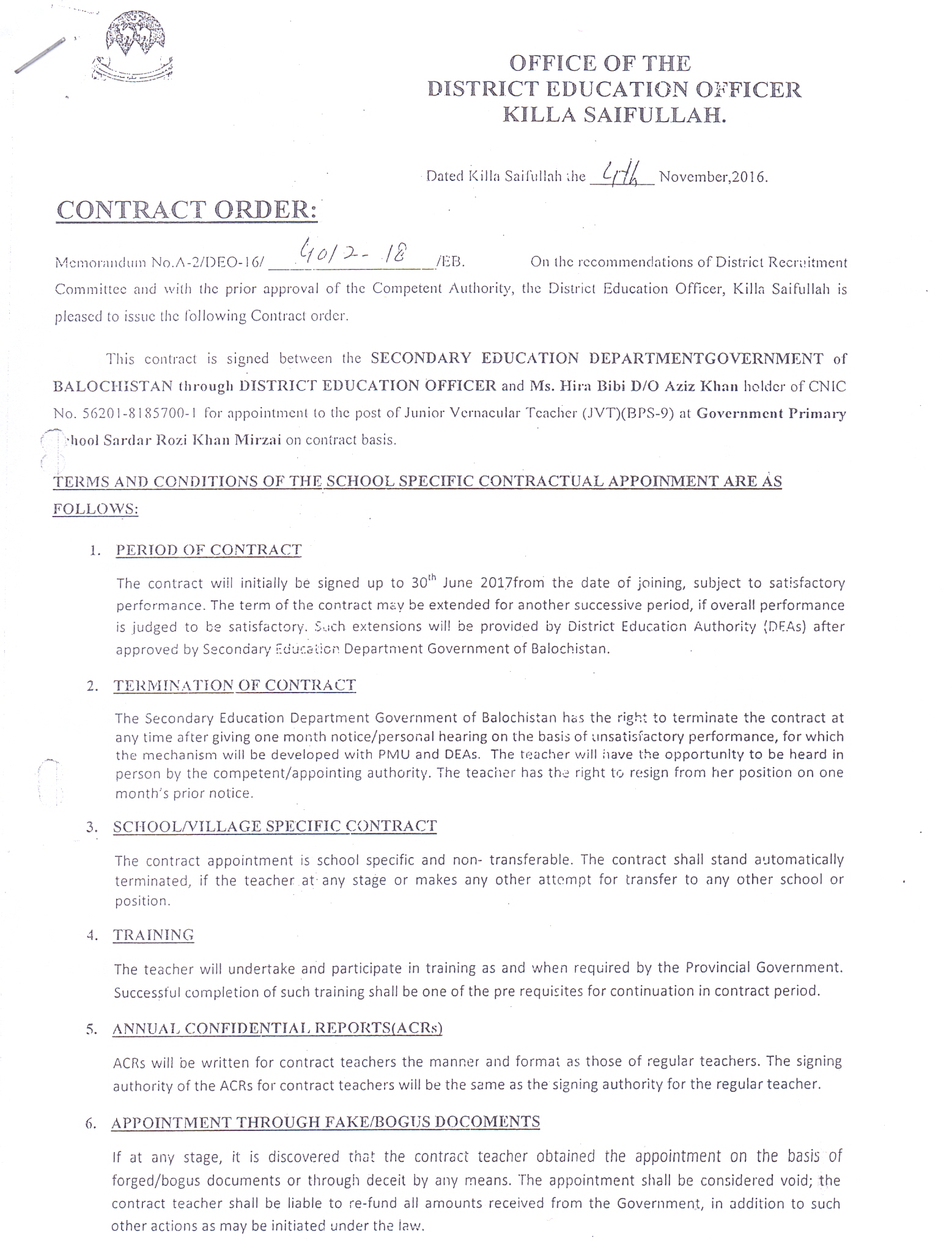 Teacher Contract