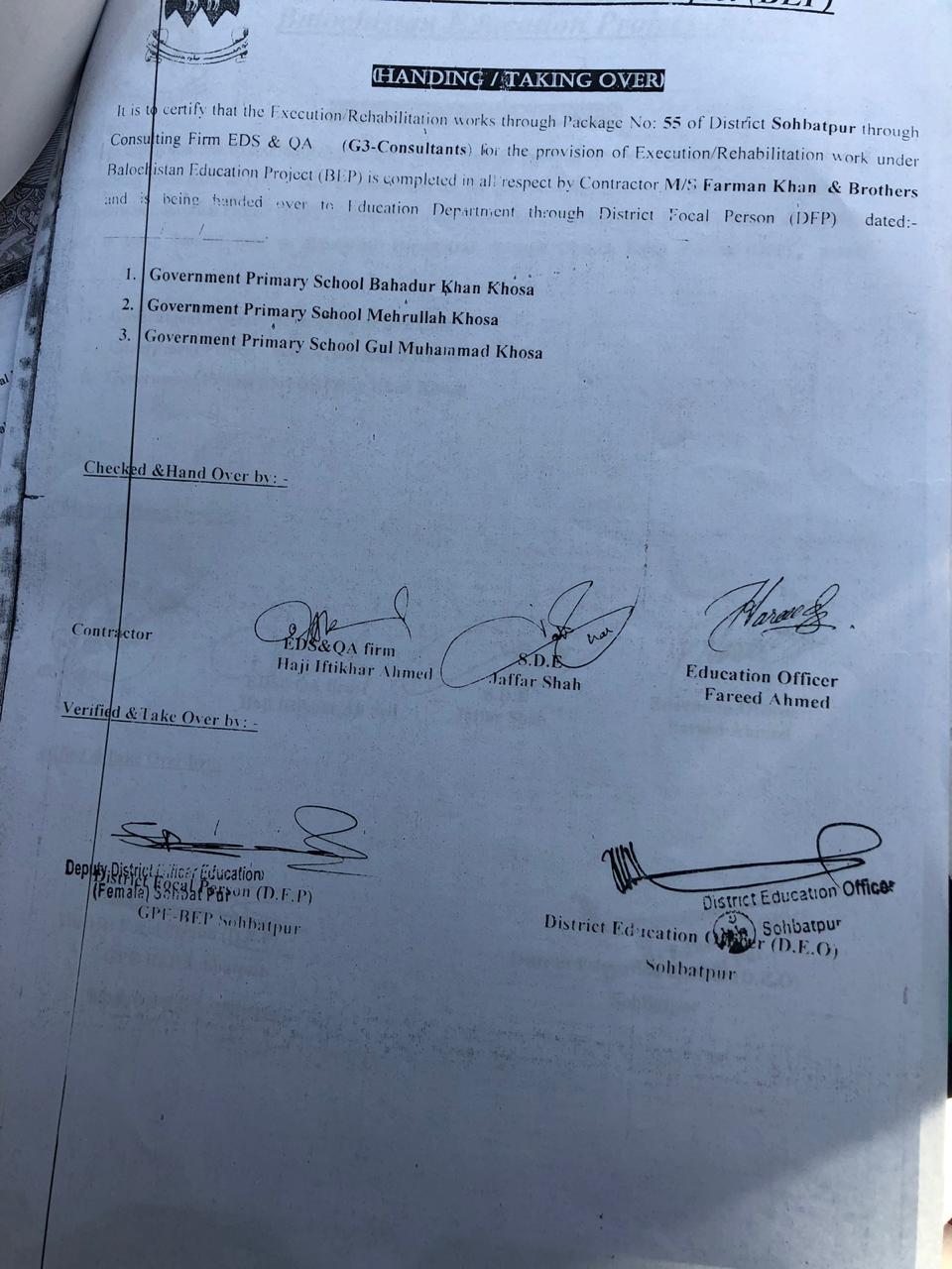 Handing Over Certificate