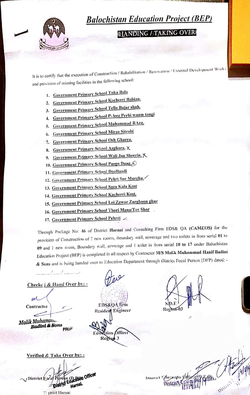 Handing Over Certificate